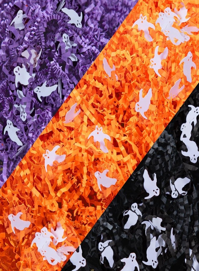 Jocomoni 12.3oz Halloween Crinkle Cut Paper Sherd Filler Black Orange Purple Crinkle Cut Paper with Ghost Confetti for Halloween Party Supply - Image 1